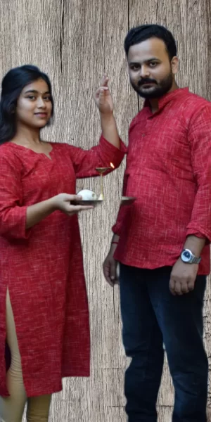 Deep Red Kurta & Kurti For Couples