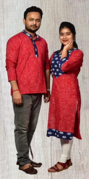 Red & Blue Design Kurta & Kurti For Couples
