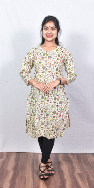 printed kurti off white madhubani