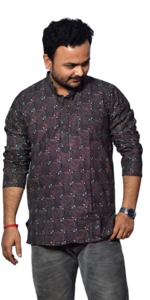 kurta black kantha print