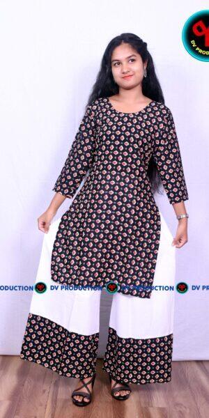 kurti plazo set black piramid with white