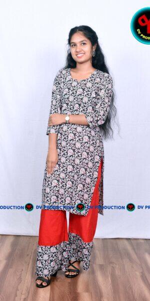 kurti plazo set black flower red