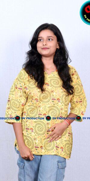 short kurti yelow madhubani