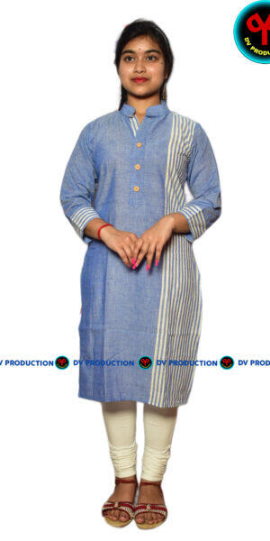kurti khadi one side sky blue
