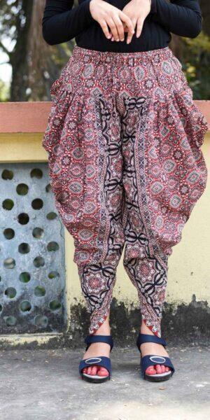 Designer Dhoti Salwar for Women-Red & Black