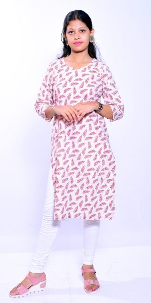 Designer Ethnic Kurti for Women- White & Red
